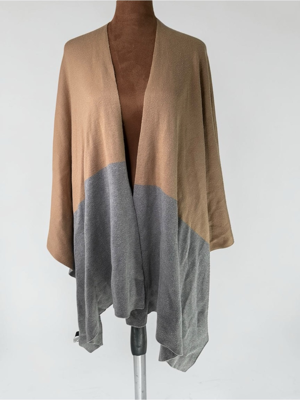 Talbots Colorblock Ruana Wrap Poncho One Size Camel Gray Ivory